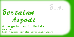 bertalan aszodi business card